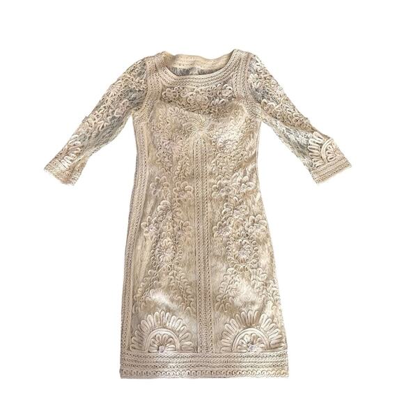 Sue Wong Tan Lace Bodycon Mini Dress Size 10 - Picture 9 of 13